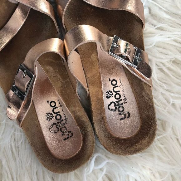Yokono Spain Rose Gold Copper Strappy Leather Sandals 6 - Picture 4 of 8